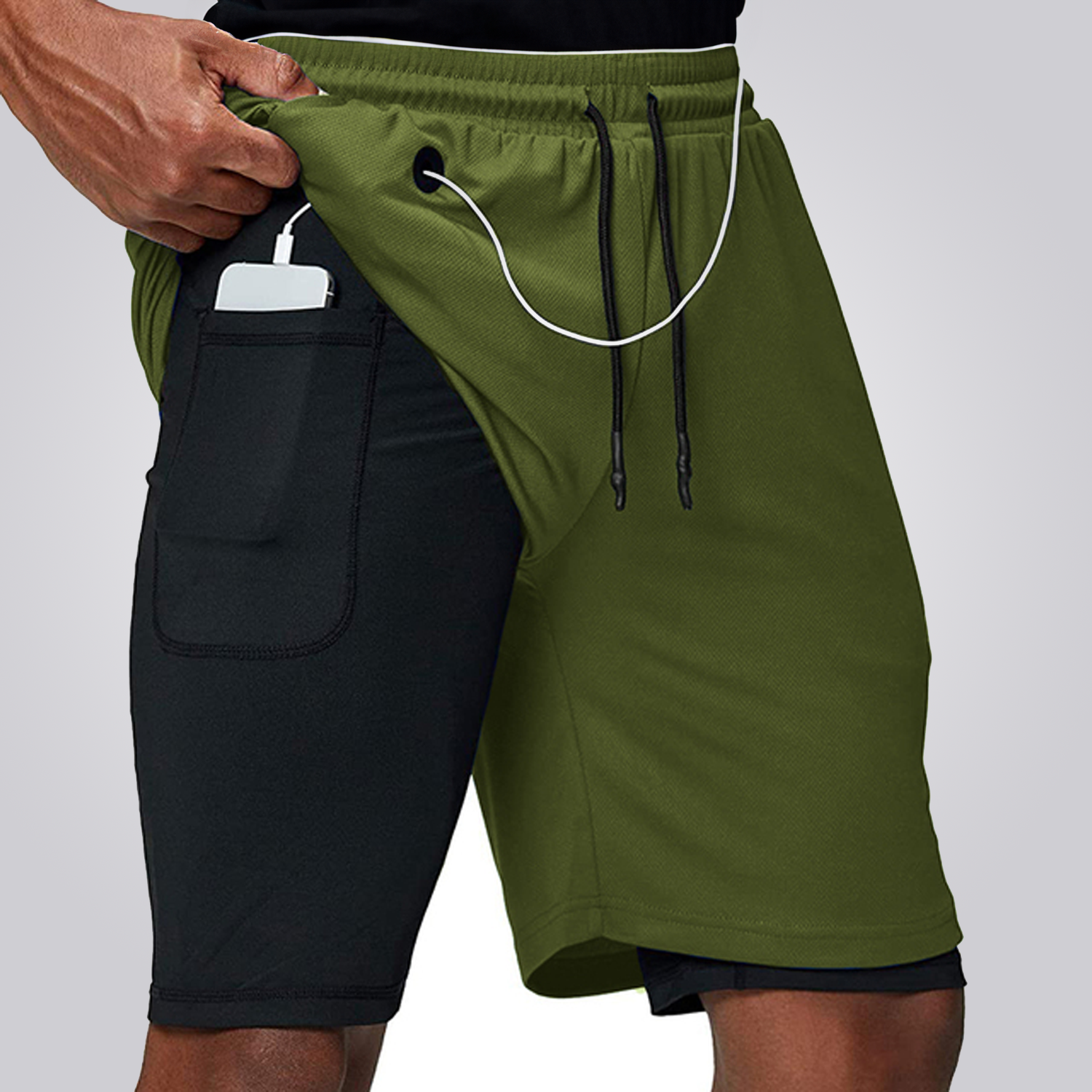 Men's Aerodry 2-in-1 Shorts - Compression Liner, Quick-Dry & Headphone Slot