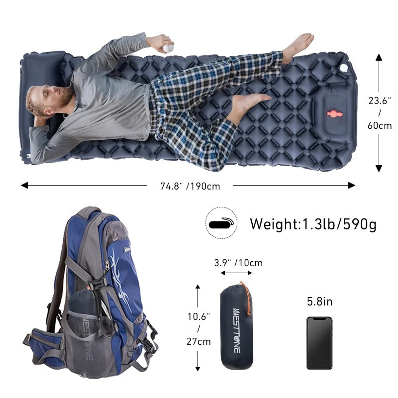 Westtone Ultralight Inflatable Sleeping Pad | Built-in Pump Camping Air Mattress for Backpacking