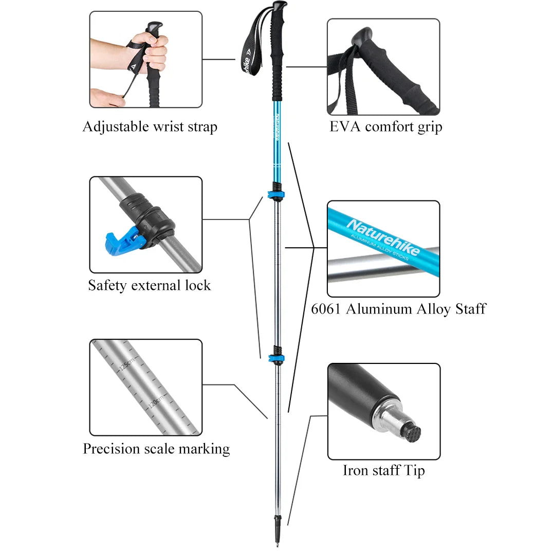 Ultralight Telescopic Trekking Pole | Adjustable 6061 Aluminum Hiking Stick for Mountain Trails